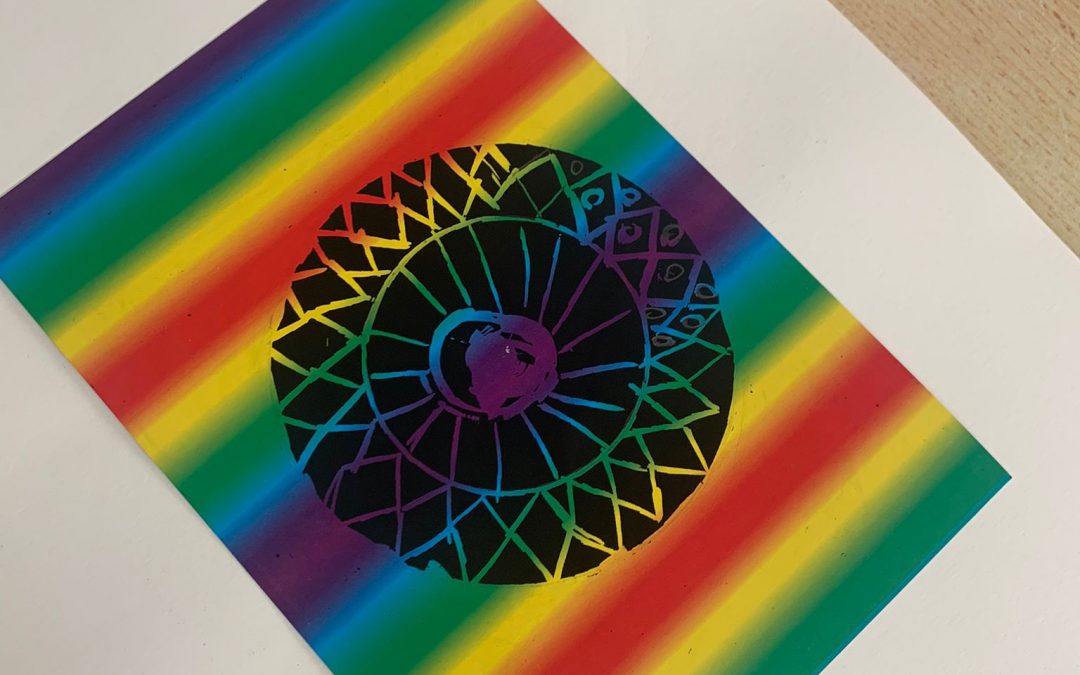 The children of 5rd primary have created individual geometric designs using a compass.  There are some incredible images.